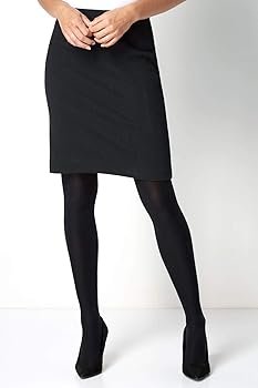 Roman Originals Short Skirt for Women UK - Ladies Textured Pull On Mini  Stretch Cotton Jersey Pencil Tube Smart Summer Bodycon Knee Length A-Line  Straight Work Office Formal - Black - Size